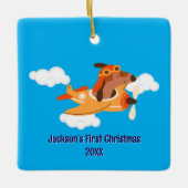 Boy First Christmas Dog Pilot Airplane Cloud Funny Keramisch Ornament (Voorkant)