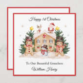 Boy First Christmas Gingerbread Santa Snowman Card Feestdagenkaart (Voorkant / Achterkant)