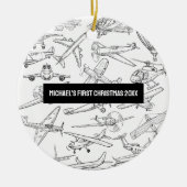 Boy First Christmas Hand Drawn Airplanes Aviation  Keramisch Ornament (Voorkant)