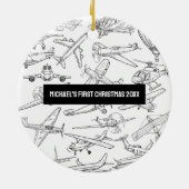 Boy First Christmas Hand Drawn Airplanes Aviation  Keramisch Ornament (Achterkant)