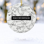 Boy First Christmas Hand Drawn Airplanes Aviation  Keramisch Ornament