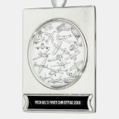 Boy First Christmas Hand Drawn Airplanes Aviation Verzilverd Banner Ornament (Links)