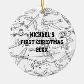 Boy First Christmas Hand Drawn Airplanes Photo Keramisch Ornament (Voorkant)