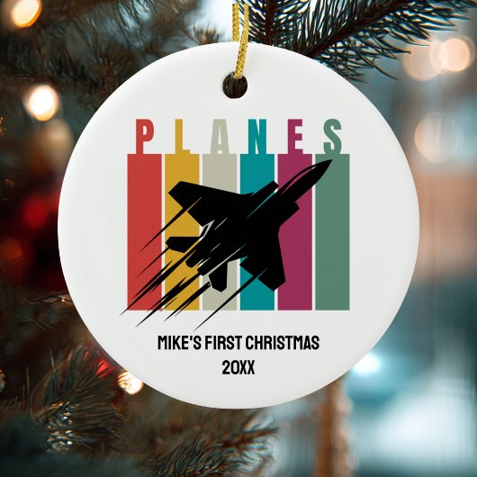 Boy First Christmas Jet Fighter Airplane Custom Keramisch Ornament