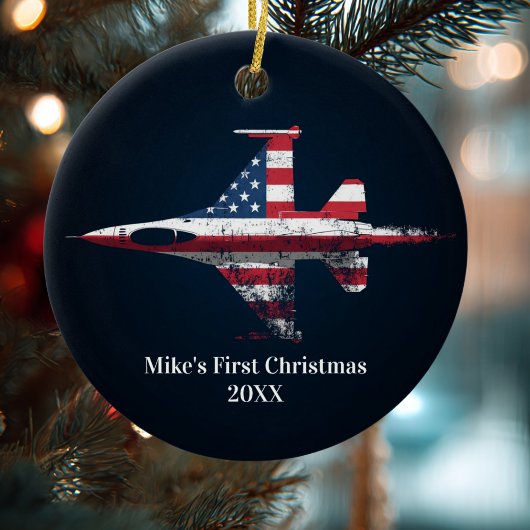 Boy First Christmas Jet Fighter US Airplane Custom Keramisch Ornament