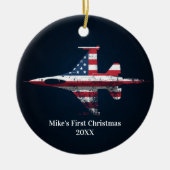 Boy First Christmas Jet Fighter US Airplane Custom Keramisch Ornament (Voorkant)