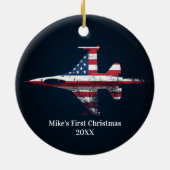 Boy First Christmas Jet Fighter US Airplane Custom Keramisch Ornament (Achterkant)