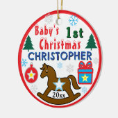 Boy First Christmas PHOTO Rocking Horse  Keramisch Ornament (Links)