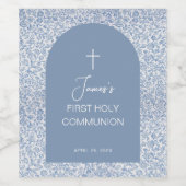 Boy First Communion Arch Blue White Floral Pattern Wijn Etiket (Enkel label)