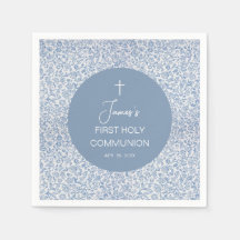 Boy First Communion Blue and White Floral Pattern