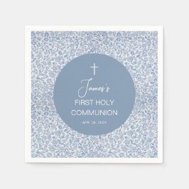 Boy First Communion Blue and White Floral Pattern Servet