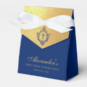 Boy First Communion Blue Cross in Crest Faux Gold Bedankdoosjes (Voorkant Zijde)