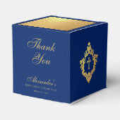 Boy First Communion Blue Faux Gold Crest Thank You Bedankdoosjes (Achterkant)