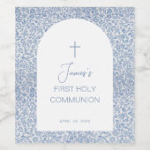 Boy First Communion Blue White Floral Pattern Arch Wijn Etiket (Enkel label)