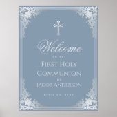 Boy First Communion Dusty Blue  Welkom Poster (Voorkant)