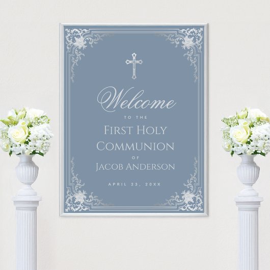 Boy First Communion Dusty Blue  Welkom Poster