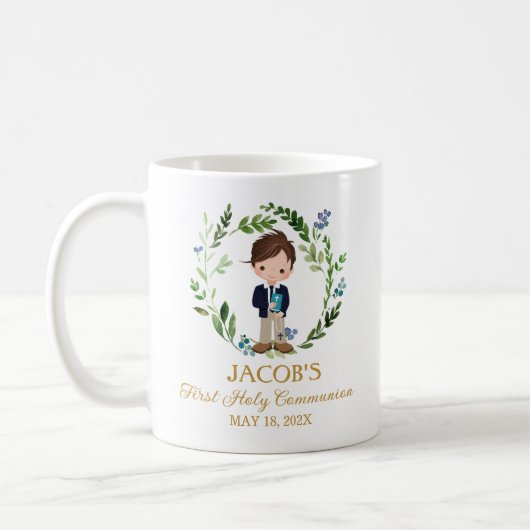 Boy First Communion Favors Greenery Wreath Koffiemok (Links)