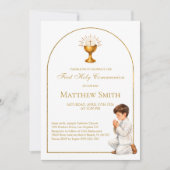 Boy First Communion Gold Boho Arch & Chalice Kaart (Voorkant)