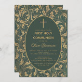 Boy First Communion Gold Cross  Thistle Kaart (Voorkant / Achterkant)