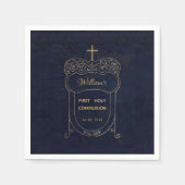 Boy First Communion Navy Blauw Cross Script Servet (Voorkant)