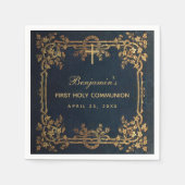Boy First Communion Navy Blauwe  Gouden Wijnstokke Servet (Voorkant)