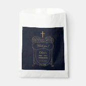 Boy First Communion Navy Blue Cross Script  Bedankzakje (Voorkant)