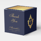 Boy First Communion Navy Blue Gold Crest Thank You Bedankdoosjes (Voorkant Zijde)