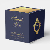 Boy First Communion Navy Blue Gold Crest Thank You Bedankdoosjes (Achterkant)