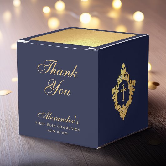 Boy First Communion Navy Blue Gold Crest Thank You Bedankdoosjes