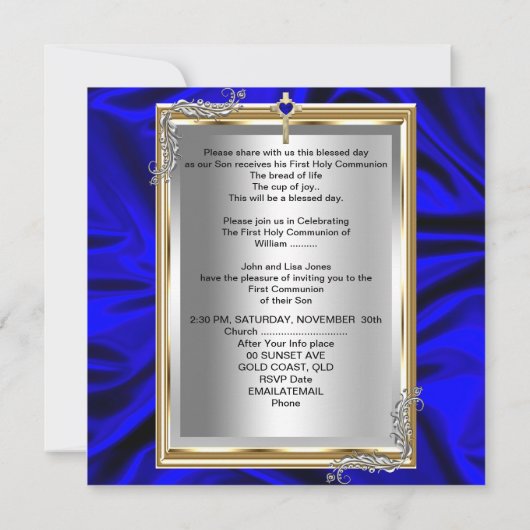 Boy First Heilige Commune Silver Gold Royal Blue Kaart (Achterkant)