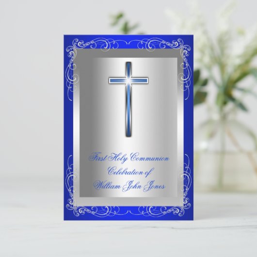 Boy First Heilige Commune Silver Royal Blue Kaart (Staand voorkant)