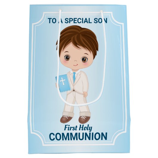 Boy First Heilige Communie Gift Bag Medium Cadeauzakje (Achterkant)