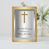 Boy First Heilige Communie Silver Gold Cross Kaart (Staand voorkant)