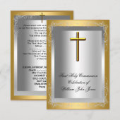 Boy First Heilige Communie Silver Gold Cross Kaart (Voorkant / Achterkant)