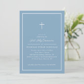 Boy First Holy Communion Blauw Kruis Eenvoudig Lij Kaart (Staand voorkant)