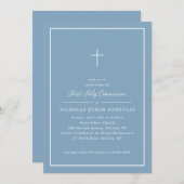 Boy First Holy Communion Blauw Kruis Eenvoudig Lij Kaart (Voorkant / Achterkant)
