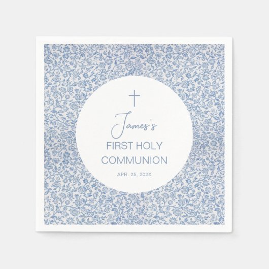 Boy First Holy Communion Blue White Floral Pattern Servet (Voorkant)