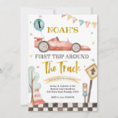 Boy First Racing Birthday Invitation Kaart (Voorkant)