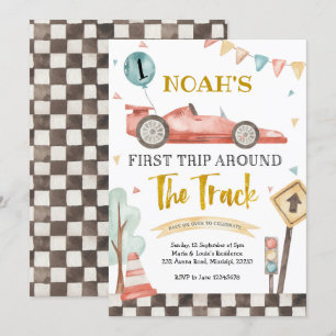 Boy First Racing Birthday Invitation Kaart