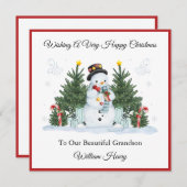 Boy First Second Third Christmas Snowman Card Feestdagenkaart (Voorkant / Achterkant)