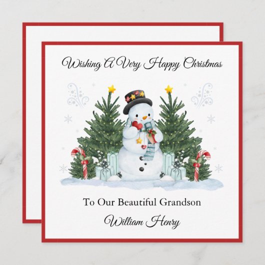 Boy First Second Third Christmas Snowman Card Feestdagenkaart (Voorkant / Achterkant)