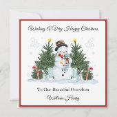 Boy First Second Third Christmas Snowman Card Feestdagenkaart (Voorkant)