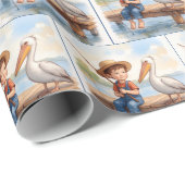 Boy Fishing On a Dock With a Pelican Cadeaupapier (Rol Hoek)