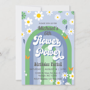 Boy Flower Power Verjaardag Uitnodiging, Uitnodigi Kaart