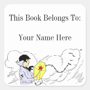 Boy Flying A Kite Custom Bookplate Sticker