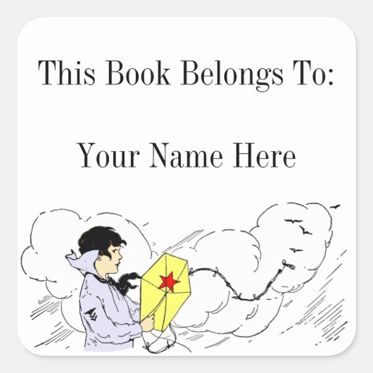 Boy Flying A Kite Custom Bookplate Sticker (Voorkant)