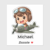  Boy Flying Airplane Clouds Fun Kids Personalized Sticker (Vel)