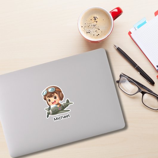  Boy Flying Airplane Clouds Fun Kids Personalized Sticker