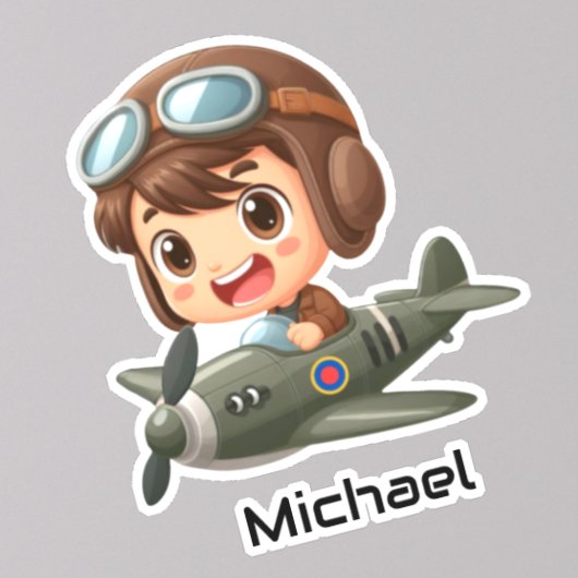  Boy Flying Airplane Clouds Fun Kids Personalized Sticker