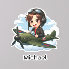  Boy Flying Airplane Clouds Fun Kids Personalized Sticker